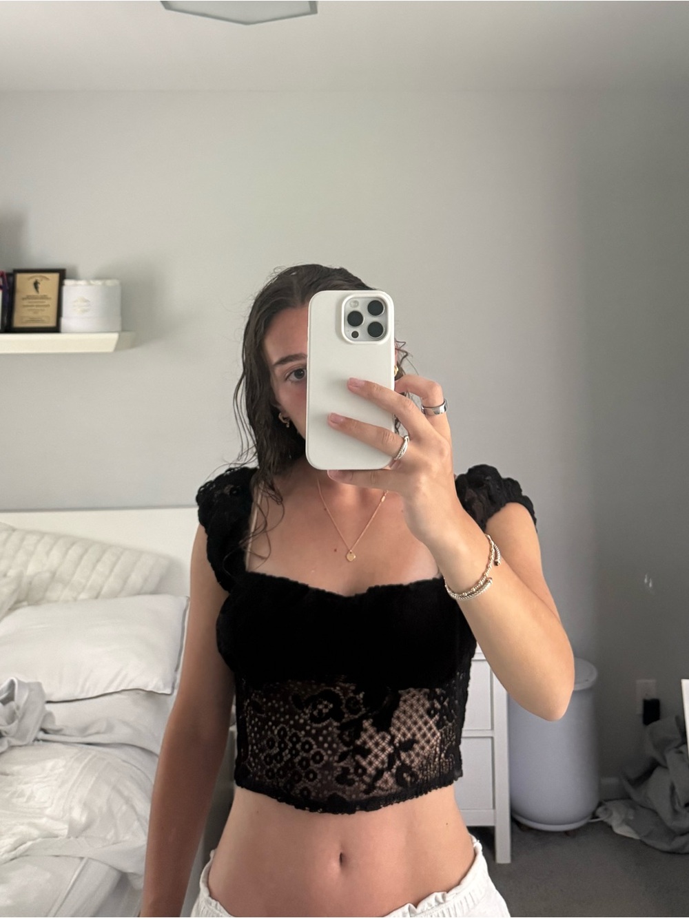 FREE PEOPLE Black Lace Cropped Top